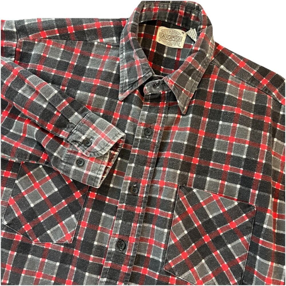 Saugatuck Dry Goods Men’s Red & Gray Plaid Flannel Button Up Shirt Sz M Vintage